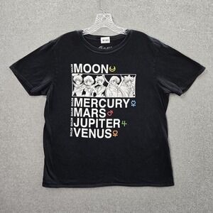 Sailor Moon Men Shirt L Black Graphic Print Anime Logo‎ Short Sleeve Cotton
